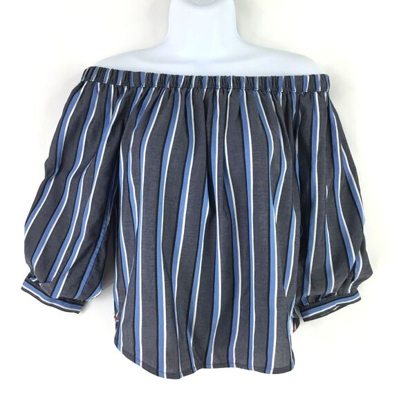 Express Reversible Top Women XS Red White Blue Stripe Off the Shoulder Patriotic - Picture 13 of 13
